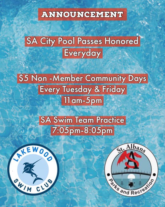 Lakewood Swim Club to Honor St. Albans City Park Pool Passes