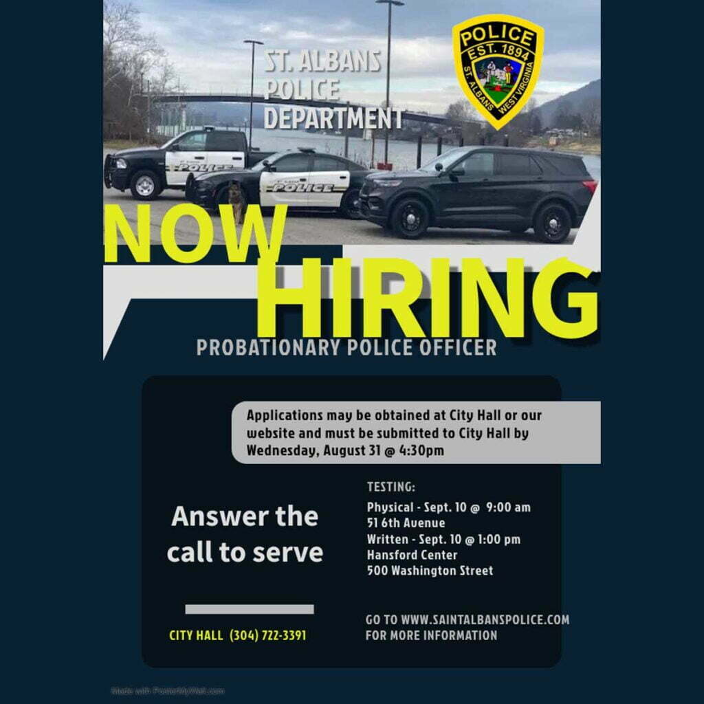 St. Albans WV Police Department Hiring Probationary Police Officers