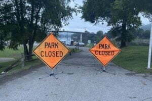 Lower Roadside Park Closure marked by Park Closed Signs.