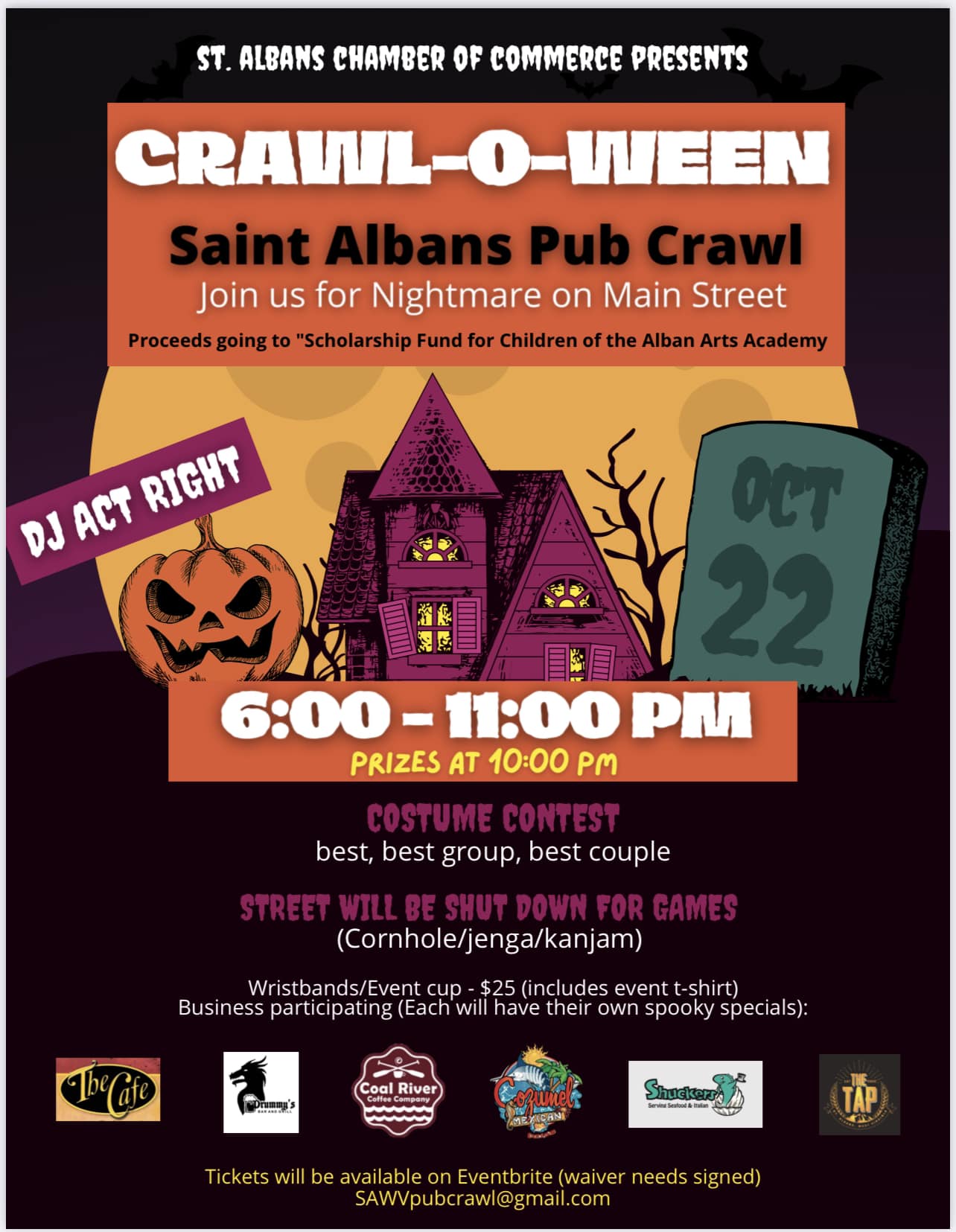 Crawl-o-Ween St. Albans Pub Crawl on Main Street - October 22