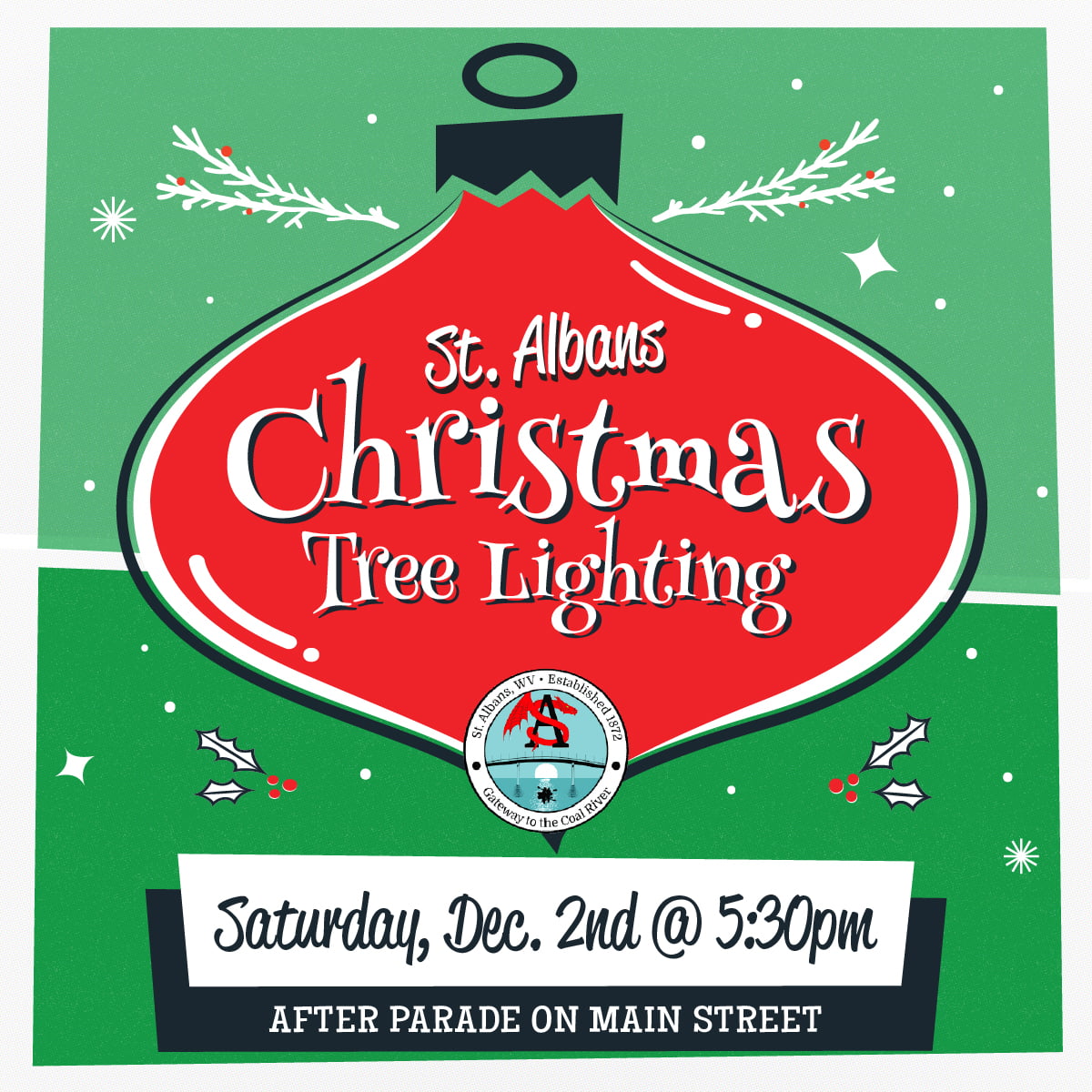 2023 St. Albans Christmas Tree Lighting - December 2nd after the Parade at 5:30pm