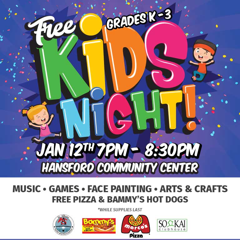 Free Kids Night - January 12th - 7:00pm - 8:30pm - Hansford Community Center.