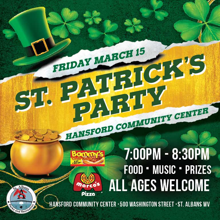 St. Patrick's Day Party - March 15th - Hansford Center in St. Albans