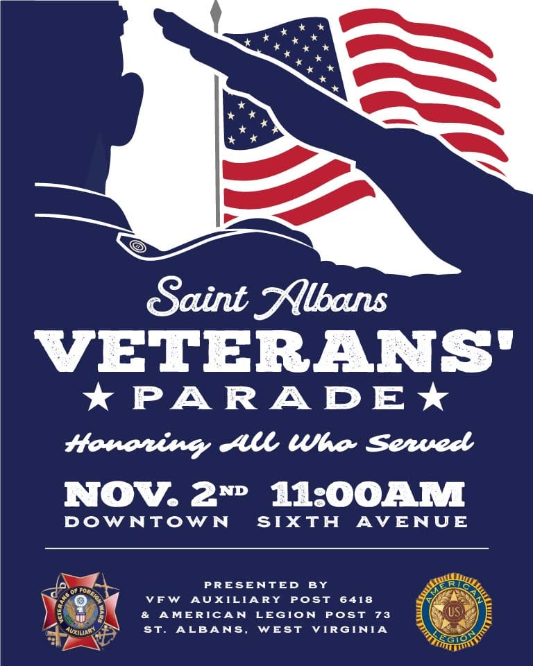 Join the St. Albans Veterans' Parade on November 2, 2024! Line up at 9:30 AM, parade starts at 11:00 AM. Registration required. Celebrate and salute our veterans!