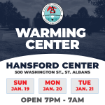 Warming Center Opening at Hansford Center January 19, 20 & 21, 2025