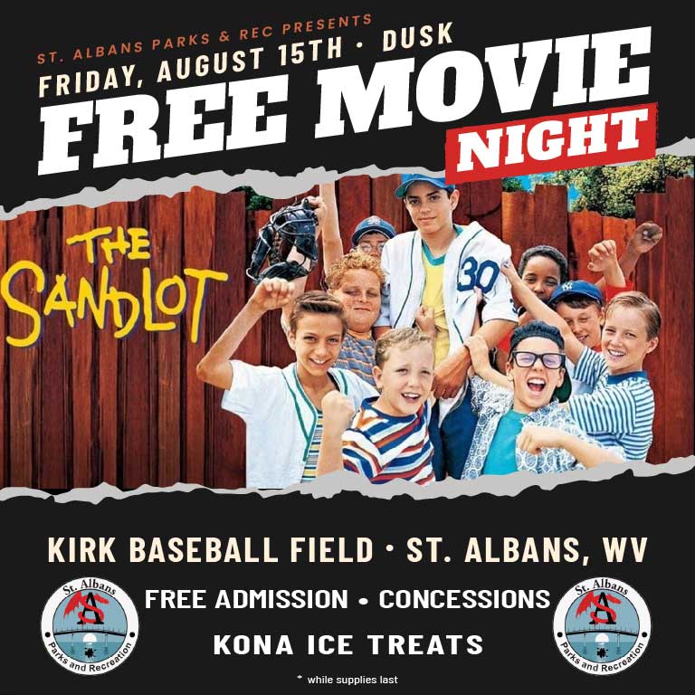 free movie night sandlot 2025 kirk august 15th reschedule