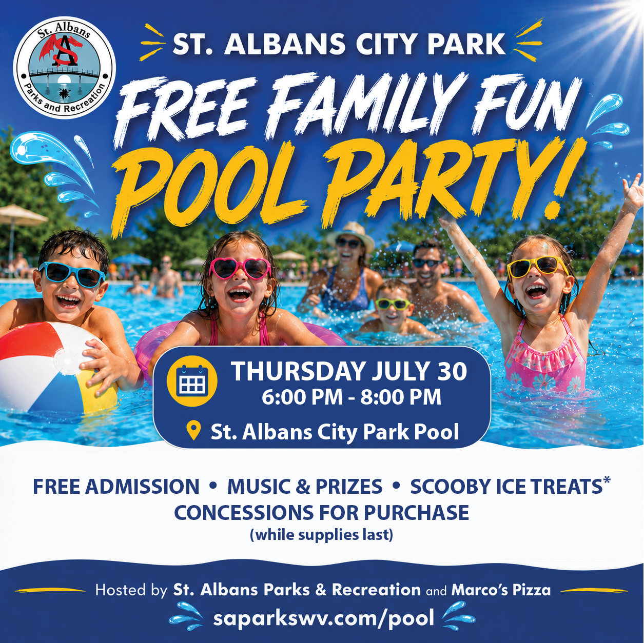 Free Family Pool Party at St. Albans City Park Pool